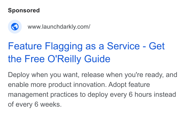 Ad creative for Feature Flagging as a Service - Get the Free O'Reilly Guide