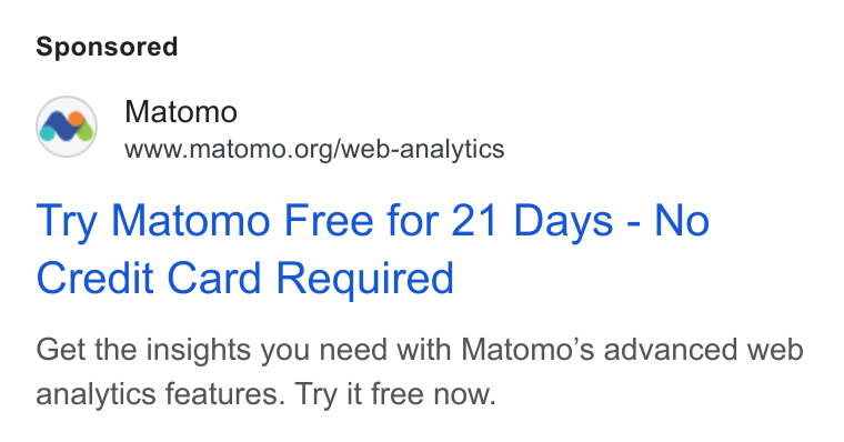 Ad creative for Try Matomo Free for 21 Days - No Credit Card Required