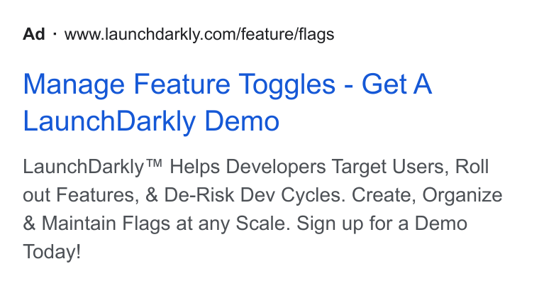 Ad creative for Manage Feature Toggles - Get A LaunchDarkly Demo